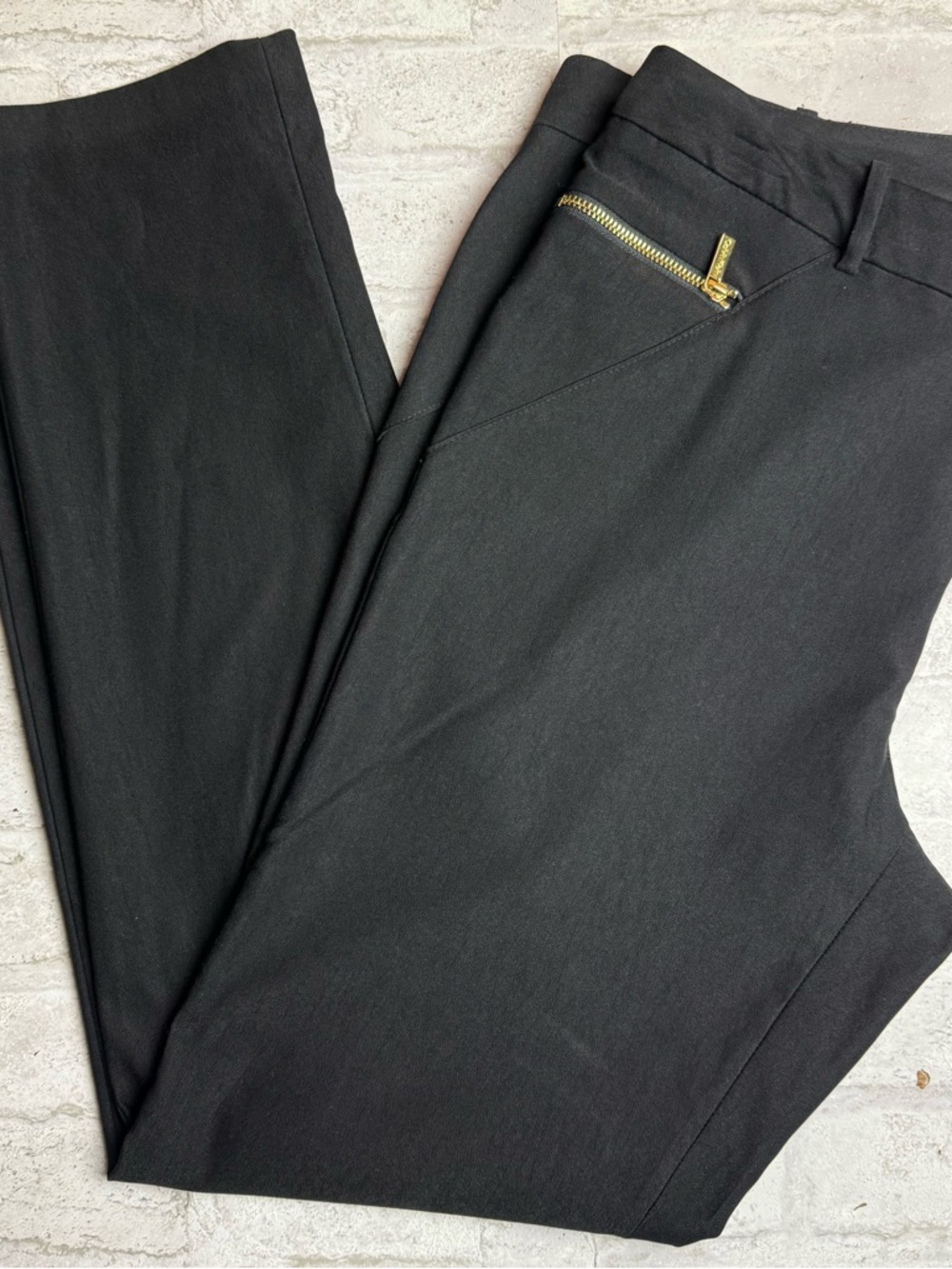 Calvin Klein Black Nylon Professional Pants Slim Gold Hip Zip Pocket NEW NWOT 8😍